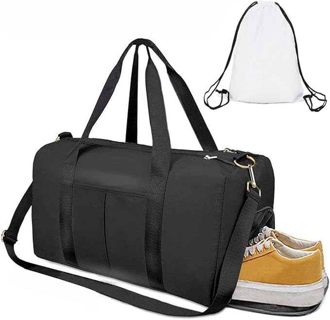 ICEIVY Gym Duffle Bag Dry Wet Separated Gym Bag Sport Duffle Bag Training Handbag Yoga bag with Extra Drawstring Backpack (black) Large