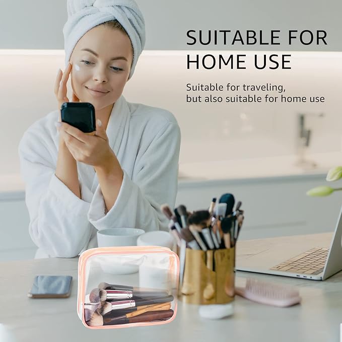 6Pcs Crystal Clear PVC Travel Toiletry Bag Kit for Women Men, Waterproof Vinyl Packing Organizer Storage Bags with Zipper Handle Straps, Cosmetic Pouch Carry on Airport Airline Compliant Bag Handbag