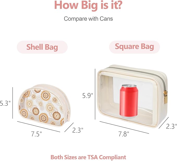 PACKISM TSA Approved Toiletry Bag - Beige Bohemian Print Clear Shell Bag and Upgrade Color-Edged Clear Makeup Bag, Perfect for On the Go or Travel, Lightweight and Robust, 2 Pack