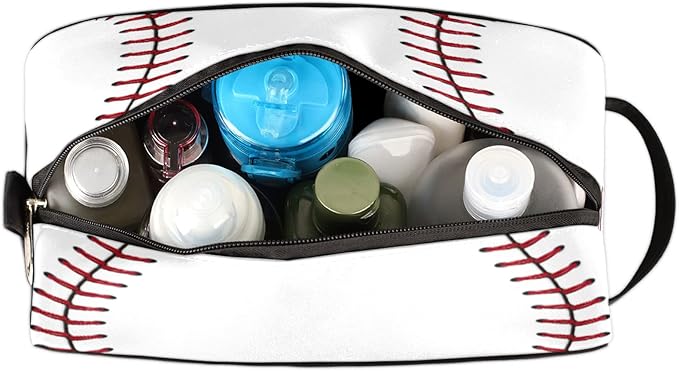 Sport Baseball Portable Travel Toiletry Bag, Softball Texture Ball Dopp Kit Cosmetic Organizer Makeup Bag Shower Shaving Bag for Men Women