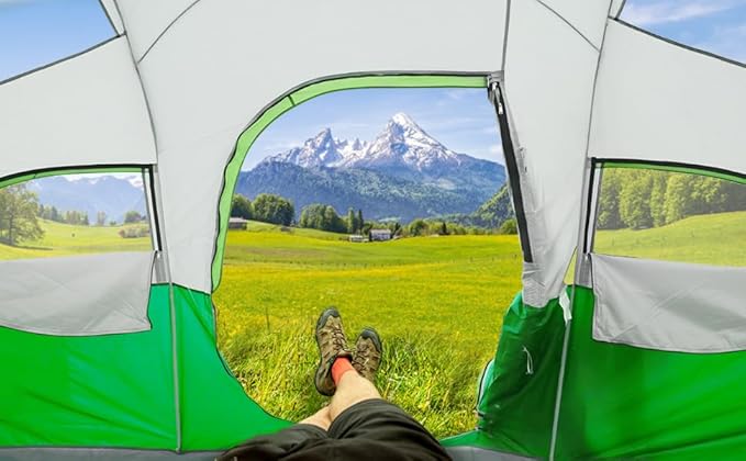 CAMPROS CP Tent 8 Person Camping Tents, Weather Resistant Family Tent, 5 Large Mesh Windows, Double Layer, Divided Curtain for Separated Room, Portable with Carry Bag