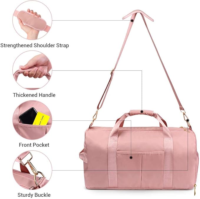 ICEIVY Gym Duffle Bag Dry Wet Separated Gym Bag Sport Duffle Bag Training Handbag Yoga Bag with Extra Drawstring Backpack(Pink-Upgrade) Large