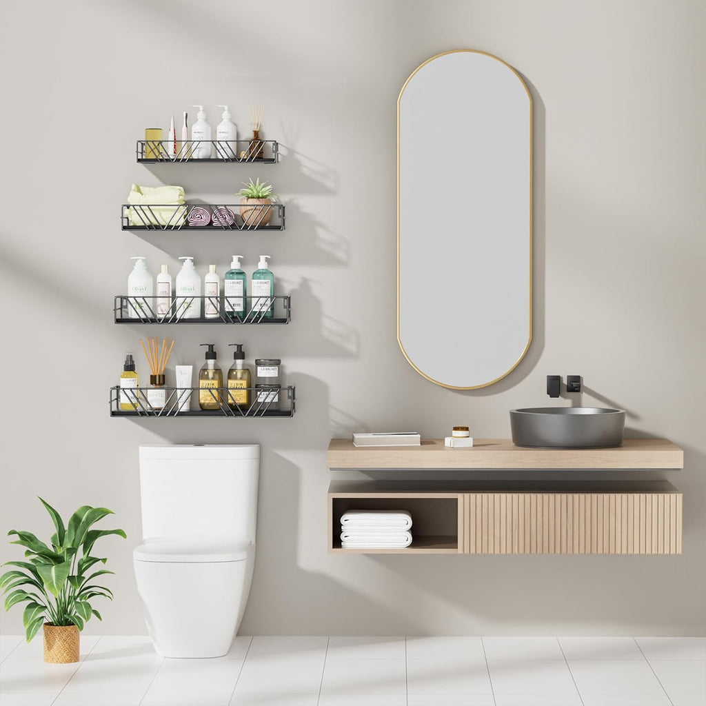 Floating Shelves for Wall Set of 4, Different Sizes Mounted Wood Floating Shelf, Wall Shelves for Living Room, Bedroom, Bathroom, Kitchen, Farmhouse Decor, Office