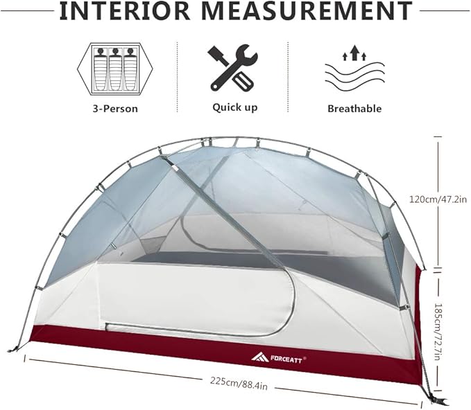 Forceatt Tent for 2 and 3 Person is Waterproof and Windproof, Camping Tent for 3 to 4 Seasons,Lightweight Aluminum Pole Backpacking Tent Can be Set Up Quickly,Great for Hiking