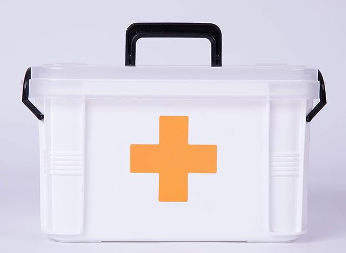 White Large Empty Medical Box for Home Emergency Supplies, Travel, Car, and Dorms – Compact First Aid Box with Handle, Detachable Tray and Locking Lid – Medical Organizer and First Aid Kit Storage