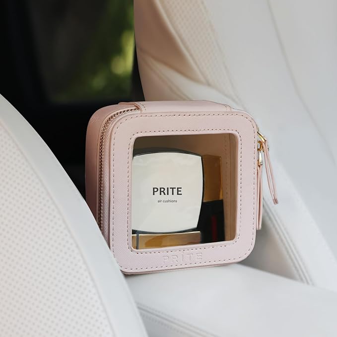 Prite Small Makeup Bag for Women Portable Clear Makeup Bag Cute Mini Waterproof Travel Cosmetic Bag with Gold Zipper for Car Essentials(Pearlescent Pink)