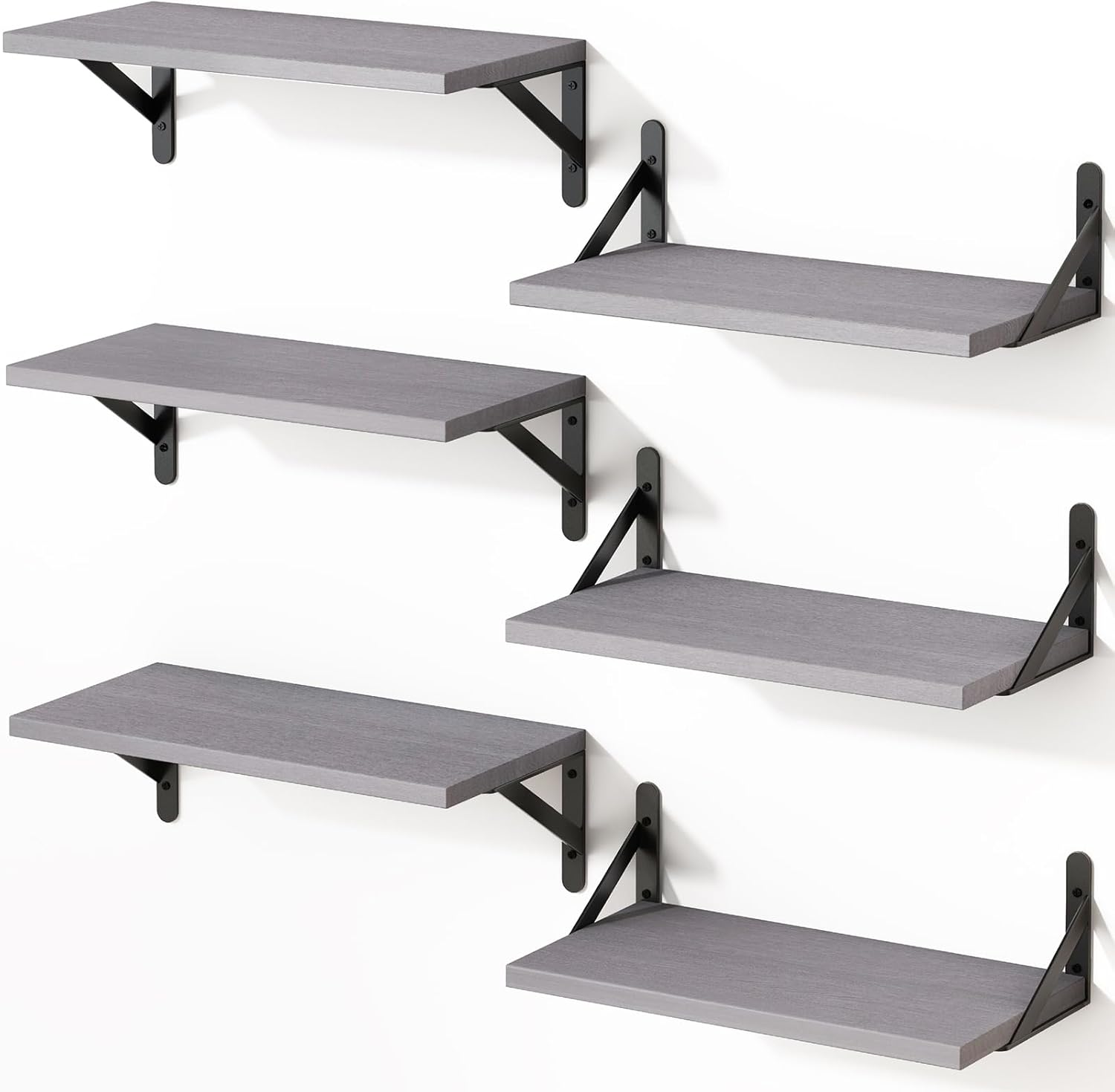 YGEOMER 16.5 Inch Floating Shelves for Wall, Farmhouse Wall Shelves for Bedroom, Bathroom Storage, Living Room and Kitchen Decor (Set of 6 Grey)