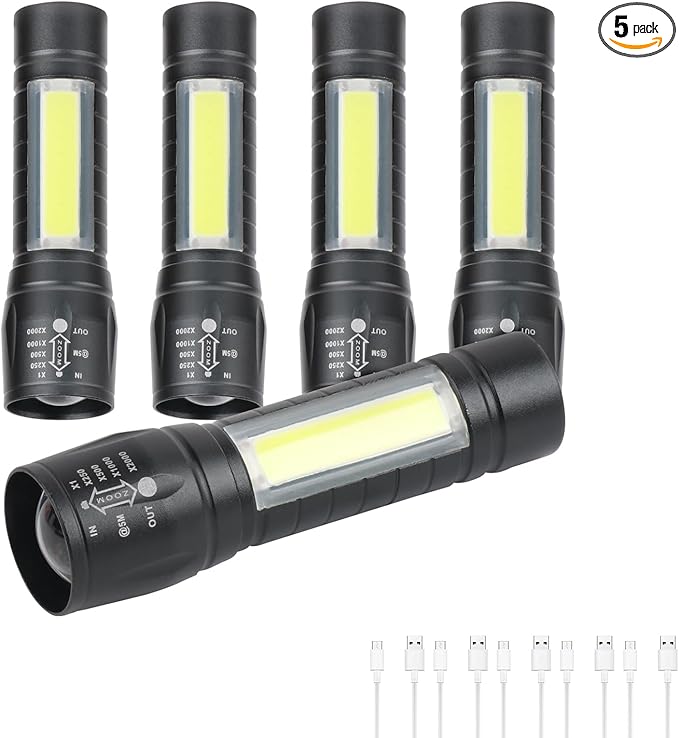 5 Pack Mini Small Pocket LED Flashlight USB-C Rechargeable High Lumens Bright Powerful EDC Flash Lights - Aluminum Handheld Flashlight Bulk for, Portable Camping Christmas Gifts