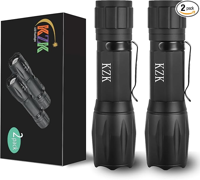 LED Flashlight, Bright 2500 Lumens Tactical Flashlight, 5 Modes Zoomable Beam, Waterproof & Durable for Camping, Outdoor, Home Emergency （2 Pack）