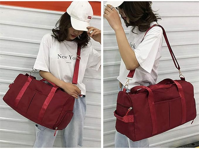 KARRESLY Sports Gym Bag for Women Travel Duffel Bag with Wet Pocket and Shoes Compartment for Training Swim Yoga(Red)