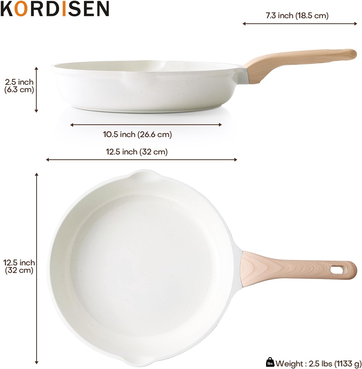 Nonstick Ceramic Frying Pan, 12.5 Inch Ceramic Large Skillet, Healthy Non Toxic Cooking Pan, Stay-Cool Handle, Induction Compatible, PFOA & PFAS Free, White