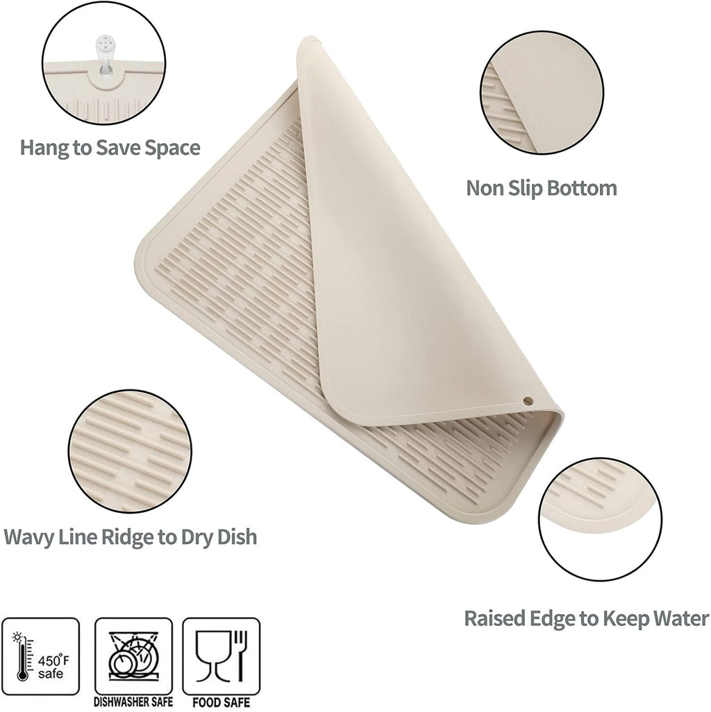 Silicone Dish Drying Mat for Multiple Usage,Easy clean,Eco-friendly,Heat-resistant Silicone Mat for Kitchen Counter or Sink,Refrigerator or Drawer Liner Tapioca 2XL 24 inches x 18 inches