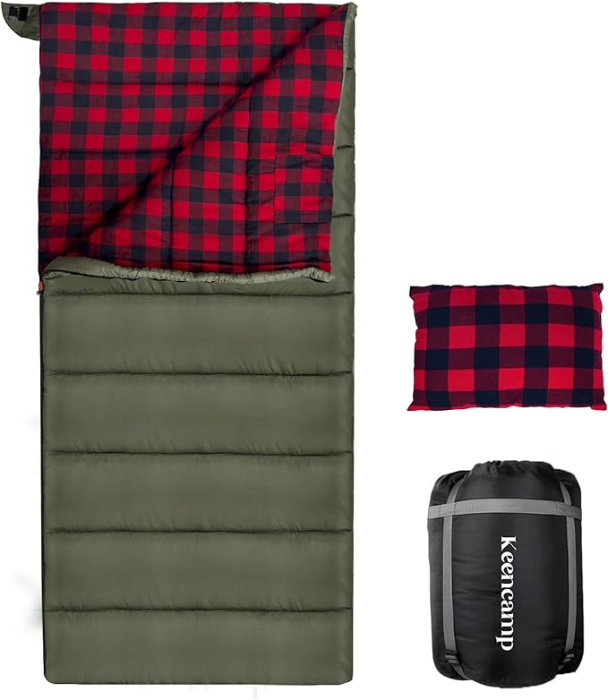 0 Degree Sleeping Bag Cotton Flannel Winter Cold Weather for Adults XXL Sleeping Bag 4 Season Big and Tall with Pillow Compression Sack