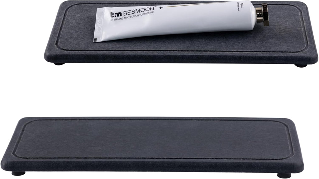 2 Pcs Water Absorbing Stone Trays, Kitchen/Bathroom Sink Soap Dish, Diatomite Tray Used for Hand Soap & Cosmetic Bottles in The Modern Home, 4" W x 10.2" L, Dark Gray