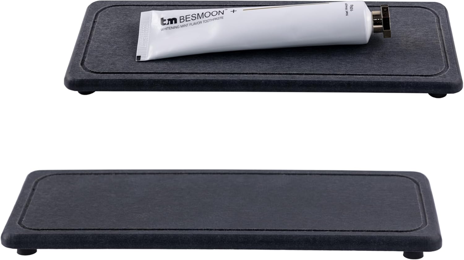 2 Pcs Water Absorbing Stone Trays, Kitchen/Bathroom Sink Soap Dish, Diatomite Tray Used for Hand Soap & Cosmetic Bottles in The Modern Home, 4" W x 10.2" L, Dark Gray