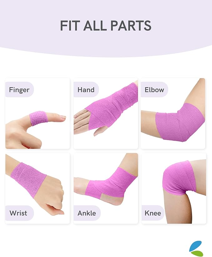 FriCARE Self Adhesive Bandage Wrap, Medical Tape in First Aid Kit, Cohesive Bandages for Wounds Sport Vet, FSA/HSA Eligible, 2 Inches X 5 Yards 6 Rolls, Fluorescent Purple