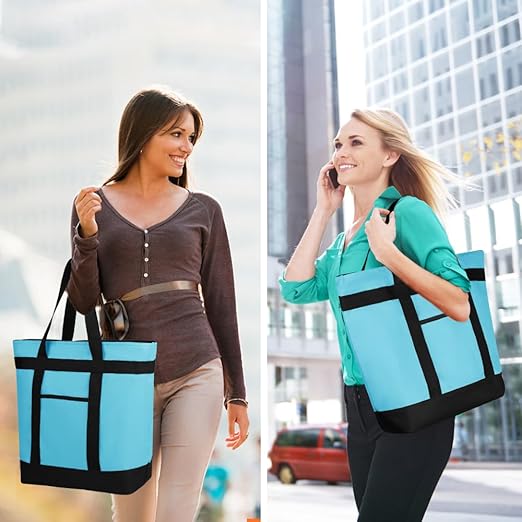 2Pk Insulated Reusable Tote Bag for Grocery Shopping for Women/Men, Pizza/Food Delivery Bag to Keep Food Cold/Hot for Uber Eats/Doordash/Grubub, Cooler bags for Travel/Beach/Picnic, Blue