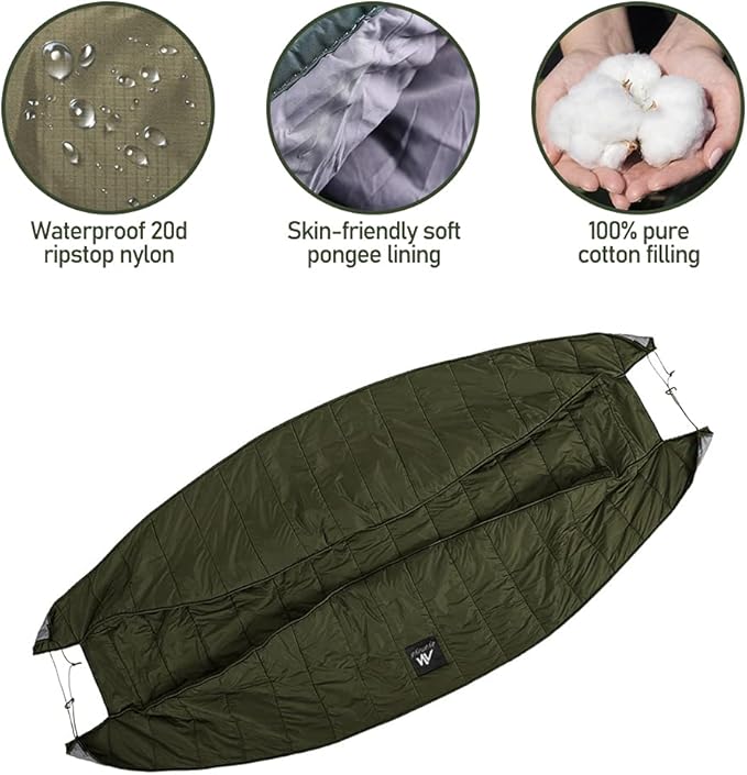 Double Hammock Underquilt, HIKERBRO 4 Season Heavy Duty Under Quilt with Tree Straps, Large Hammock Protector for Winter Camping, Backpacking, Hiking