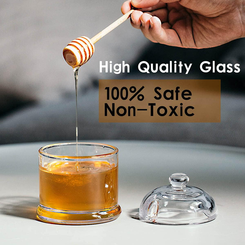 Glass Honey Jar with Wooden Dipper and Glass Lid,Honey Pot Dispenser for Store Honey and Syru,10 Ounces