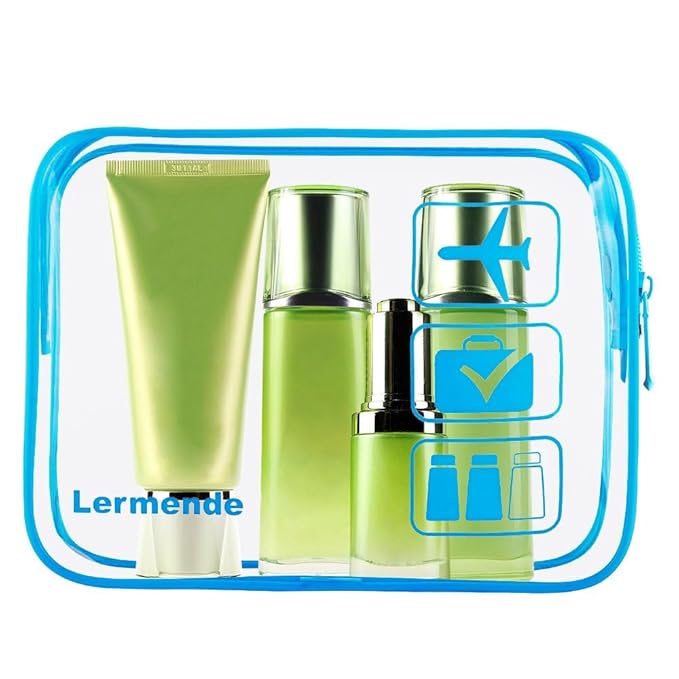Lermende 2pcs Clear Toiletry Bag TSA Approved Travel Bag,Carry On for Travel,Airport Airline Accessories Compliant Bag,Quart Sized Makeup Cosmetic bag Women Men (Blue, 2 Pack)