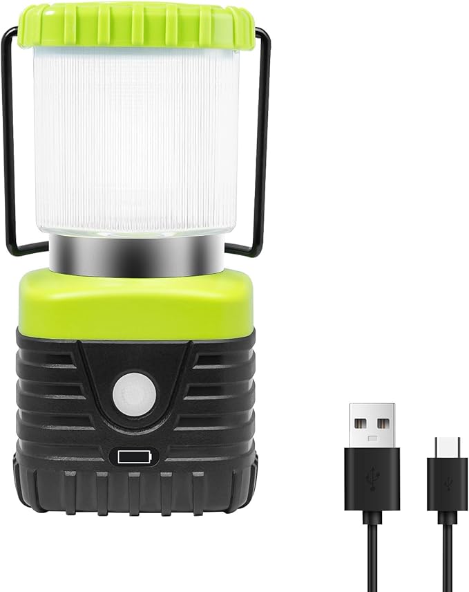1PCS 6500K White Light LED Camping Lantern Rechargeable 1000LM, 4500mAh Power Bank, Flashlight for Hurricane Emergency, Hiking, IP44 Waterproof Lantern(Green)