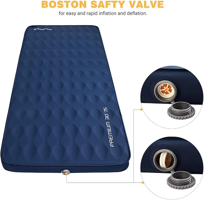 KingCamp Premium 3D Self-Inflating Camping Sleeping Pad Mattress Comfortable 3 “Thick Portable Lightweight Double Single R-Value 6.1 Warm for Winter Camping Indoor Outdoors Single-Navy