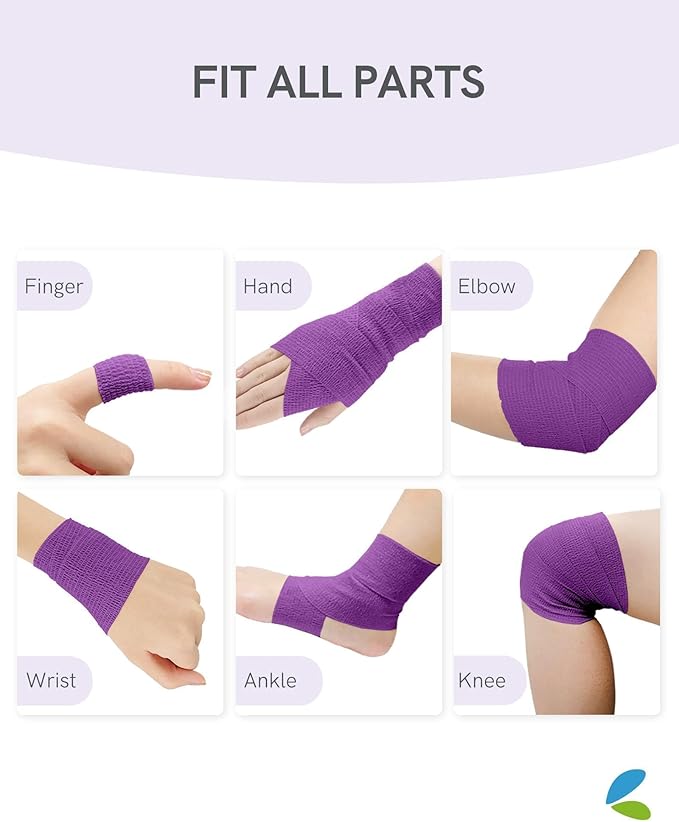 FriCARE Self Adhesive Bandage Wrap, Medical Tape in First Aid Kit, Cohesive Bandages for Wounds Sport Vet, FSA/HSA Eligible, 2 Inches X 5 Yards 6 Rolls, Purple