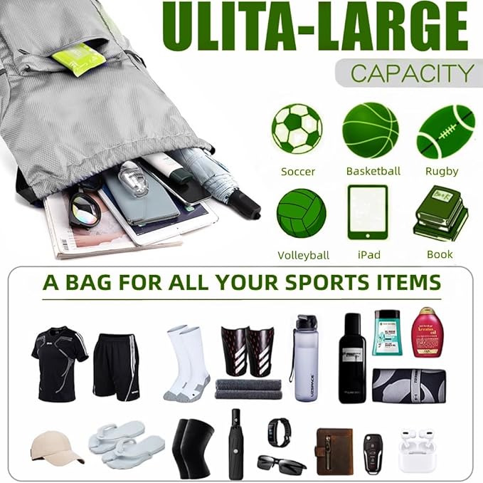 BLIRITEL Drawstring Backpack Waterproof String Bag, Gym Sackpack Sports Fitness Yoga Bag, Shopping Casual Backpack for Men Women (Light Grey)