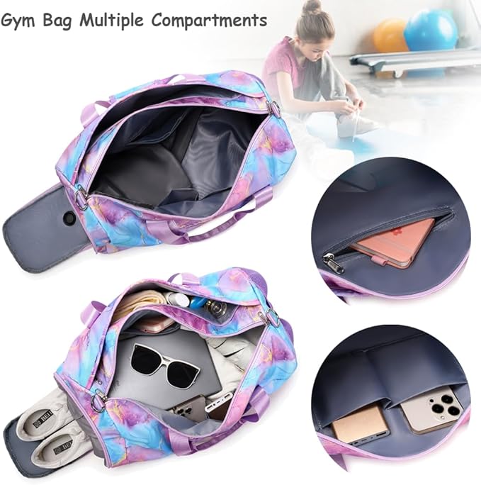 Dance Bag for Girls Gym Bag Sports Duffle Bag with Shoes Compartment Wet Pocket Weekender Overnight Bag for Girls Women Teens Travel Duffle Bag Water Resistant