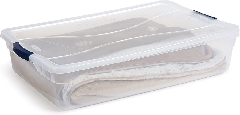 Rubbermaid Cleverstore 42 Quart Stackable Plastic Storage Bin with Lids for Garage, Closet, and Classroom, Clear, 4 Pack