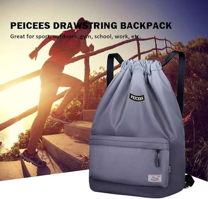 Peicees Waterproof Drawstring Sport Bag Lightweight Sackpack Backpack for Men and Women