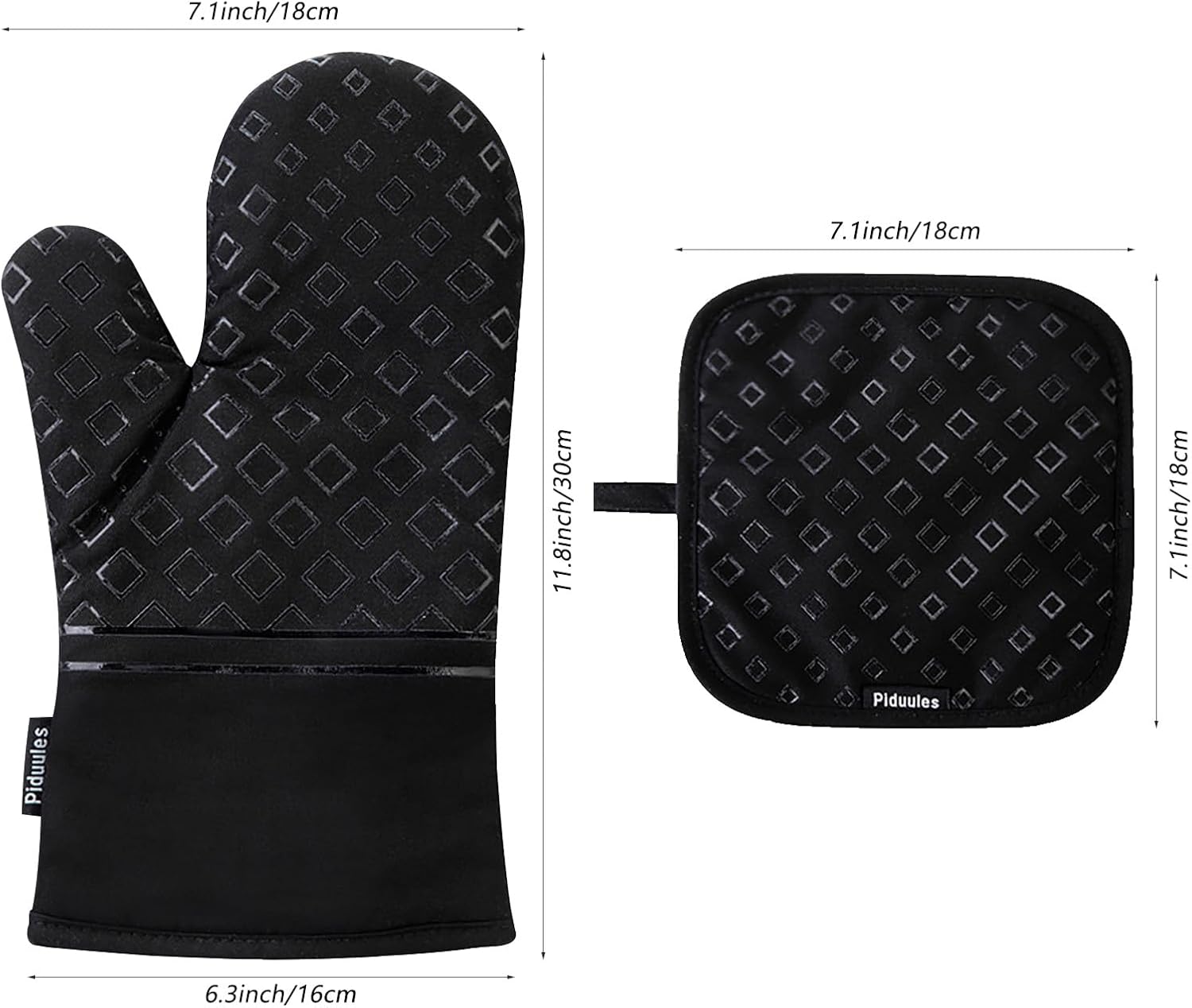 Set of 4 Oven Mitts and Pot Holders, 482 F Heat Resistant Hot Plate Moving Non-Slip Gloves for BBQ, Grill, Baking, Cooking, Oven, Microwave (Black)