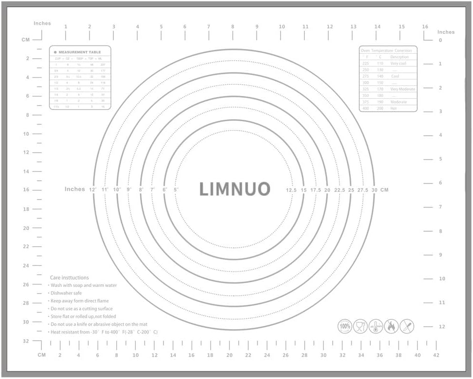 Silicone Baking Mat，Non Stick Rolling Dough with Measurements for Pie Pizza Cookies Fondant Making，Extra Thick Non Slip Silicone Pastry Mat