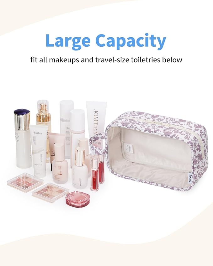 Narwey Clear Makeup Bag Cosmetic Bag with Zipper for Travel, Clear Toiletry Bags for Traveling Toiletries Women Men, Make Up Pouch with Handle, Skincare Bag (Little Dusty Pink Flower)