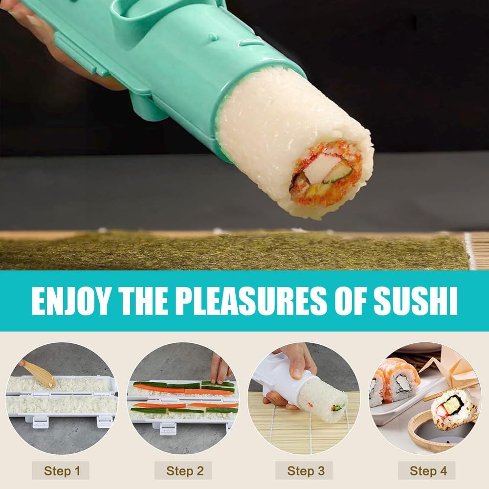 Sushi Making Kit, 22 in 1 Sushi Roller Sushi Maker Kit with Bamboo Sushi Rolling Mats, Bazooka, Chef's Knife, Chopsticks, Sauce Dishes, Rice Spreader, Avocado Slicer, Guide Book