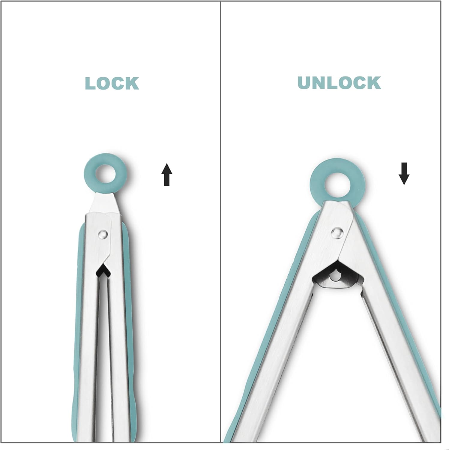 Premium 304 Stainless Steel Barbecue Turners, Heavy Duty Non-Stick BBQ Cooking Kitchen Tongs, 9" and 12" Aqua Sky