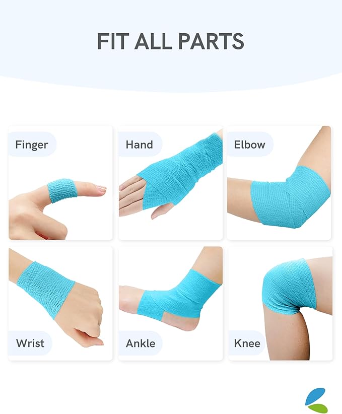 FriCARE Self Adhesive Bandage Wrap, Medical Tape in First Aid Kit, Cohesive Bandages for Wounds Sport Vet, FSA/HSA Eligible, 2 Inches X 5 Yards 6 Rolls, Cerulean Blue