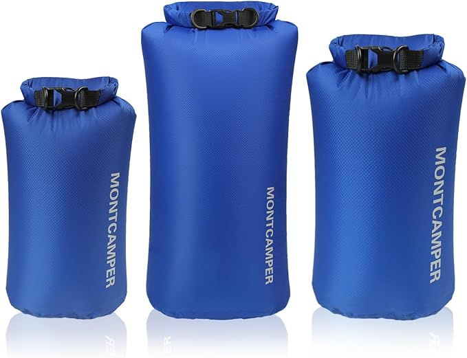 3-pack 30D Nylon Waterproof Dry Bag-Portable Waterproof Storage Sack for Kayaking, Hiking and Rafting-Roll Top Closure-Float on Water(5L/10L/20L,Blue)