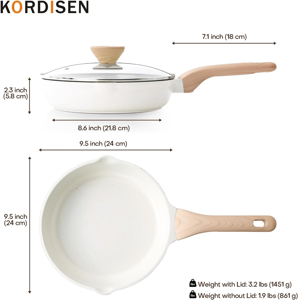 Ceramic Non Stick Frying Pans Skillet with Lid, 9.5 Inch Ceramic Frying Pan Nonstick for Cooking Non Toxic, Healthy Induction Cookware, Heat Resistant Handle, PFOA & PFAS Free