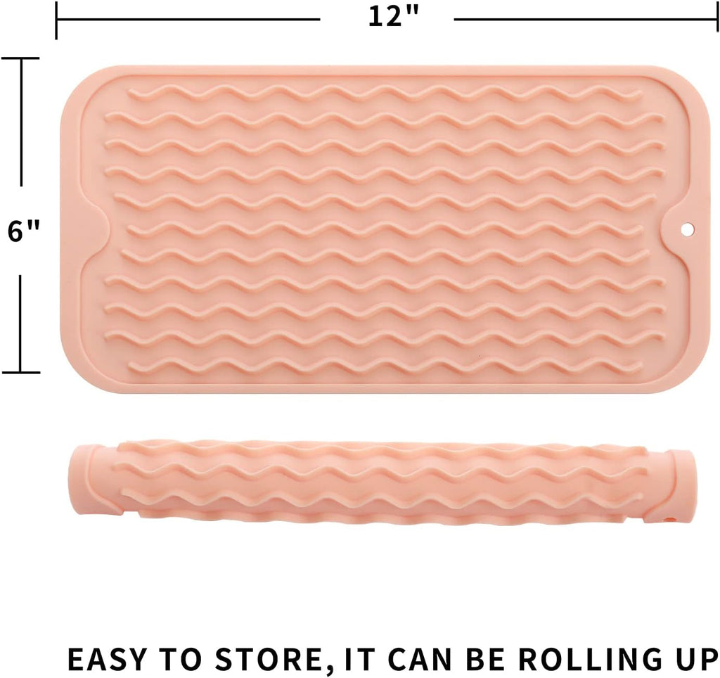 Silicone Dish Drying Mat for Multiple Usage,Easy clean,Eco-friendly,Heat-resistant Silicone Mat for Kitchen Counter or Sink,Refrigerator or Drawer Liner Pink S 12 inches x 6 inches