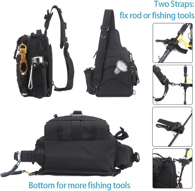 YVLEEN Fishing Tackle Backpack Storage Bag，Water-Resistant Fishing Backpack with Rod Holder，Fishing Gear Bag Gift for Men