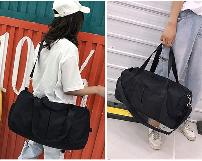 KARRESLY Travel Sports Gym Bag for Women or Men with Wet Pocket and Shoes Compartment for Training Swim Yoga(Black)