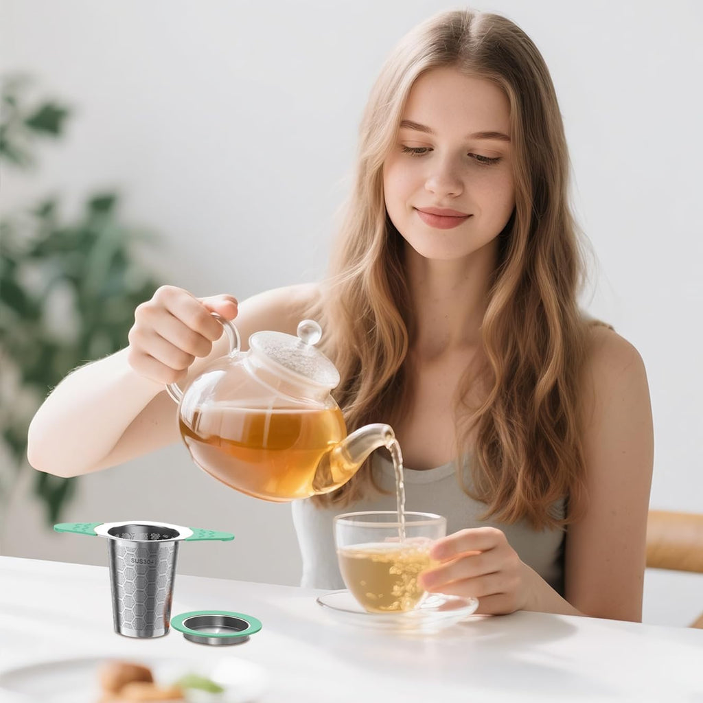 Tea Infuser for Loose Leaf Tea,18/8 Stainless Steel Tea Infuser with Heat Proof Silicone Handles,Extra Fine Mesh Tea Strainers Filter Fine Tea Leaves Effectively,Fits TeaPots/Mugs-Green