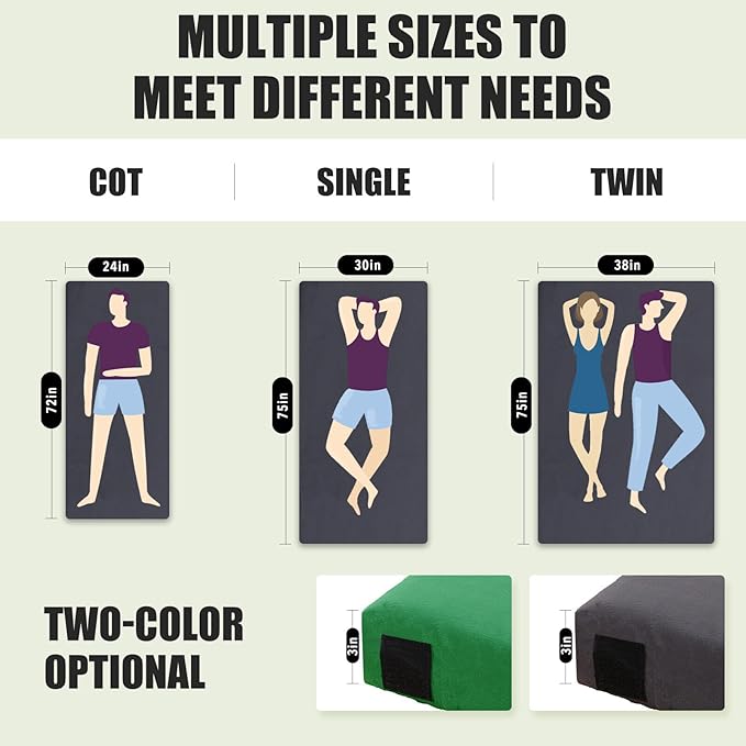 3 Inch Thick Memory Foam Sleeping Pad Camping Mattress,Portable Roll up Mattress-Car/Tent/Cot/Floor,Comfortable Sleeping Mats for Guests Kids Adult Sleepover