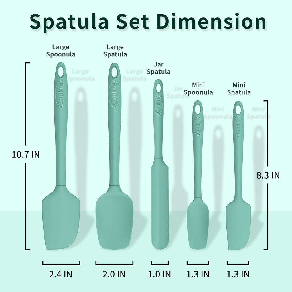 Coukre Silicone Spatula Set of 5,High Temperature Resistant, Food Grade Silicone, Dishwasher Safe, for Baking, Cooking (Pure Aqua Green)