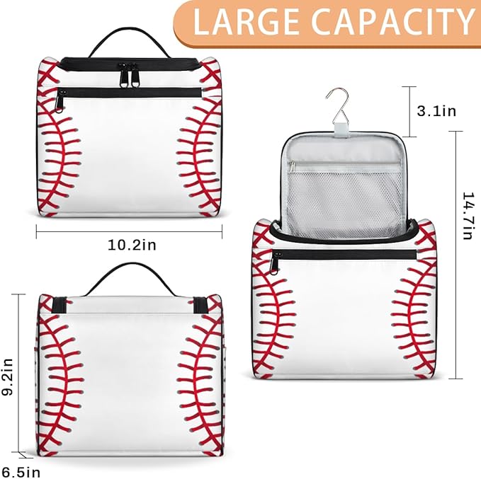 Sport Baseball Large Capacity Toiletry Travel Makeup Bag for Women Men, Ball Portable Waterproof Cosmetic Make up Case Organizer Bathroom Shower Bag with Handle Travel Accessories