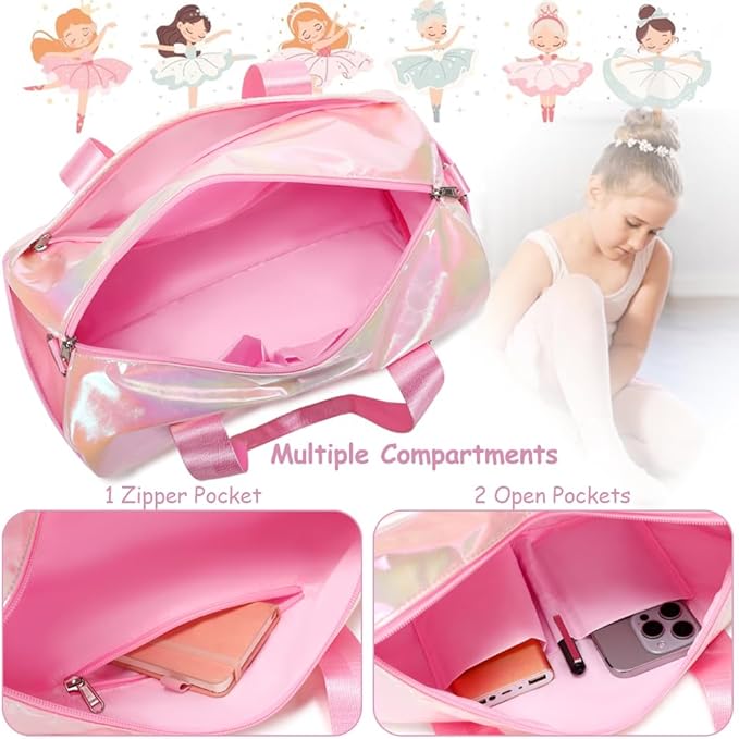 Dance Bag for Girls Dancers Ballet Bag Shiny Rainbow Sports Duffle Bag for Girls Ballerina Gym Duffle with Waterproof Dry Wet Separated Compartment