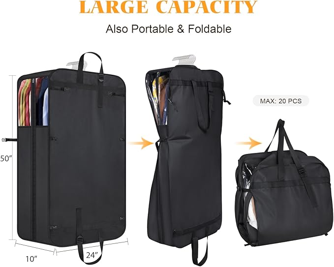 Univivi Garment Bags for Hanging Clothes, 50" Heavy Duty Suit Bags, Extra Capacity Clothes Bags for Moving, Suit Cover with Handles and Buckle Straps for Suit, Coat, Jacket