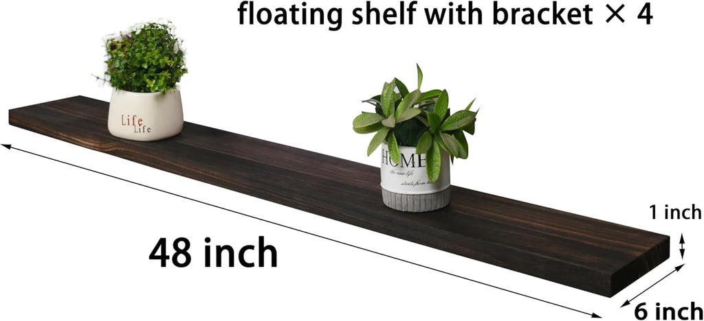 Wood Floating Shelves for Wall, Wooden Wall Shelves for Bedroom, Wall Mounted Shelves for Living Room, Set of 4 Brown 48 Inch