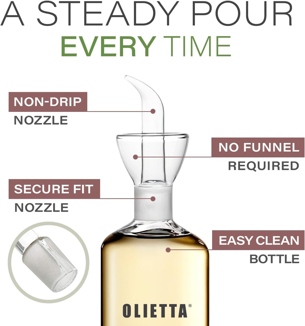 Olive Oil Dispenser Bottle Borosilicate Glass - Non Drip Oil Dispenser for Kitchen, Leak Proof Vinegar Drizzler Cruet, Easy Clean, 17 Ounces, Modern